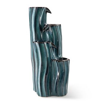 Glitzhome 4 tier d Wavy Textured Ceramic Fountain, 29.5" Floor Fountain with Pump and LED Light