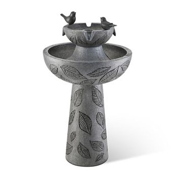 Glitzhome 2 tier d Birdbath Polyresin Fountain, 26"H Garden Fountain with Birds, Pump and LED Light