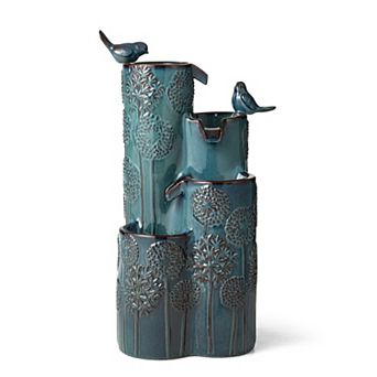 Glitzhome 4 tier Dandelion Texture Vase-Shaped Ceramic Outdoor Floor Fountain, 26.25"H