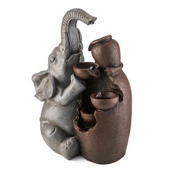 Glitzhome 4 tier d Polyresin Outdoor Fountain, 18.5"H Elephant and Pot Garden Water Fountain