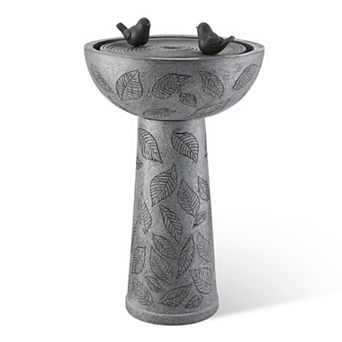 Glitzhome 27.5"H Birdbath Polyresin Outdoor Fountain, Floor Fountain with Birds, Pump and LED Light