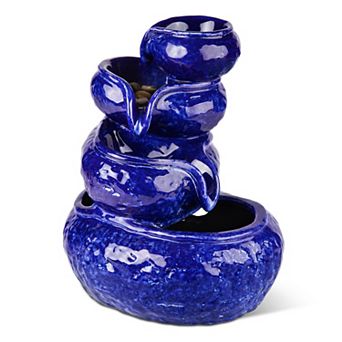 Glitzhome 4 tier d Ceramic Table Fountain with Pump, 11.75"H Cobalt Blue Decorative Fountain