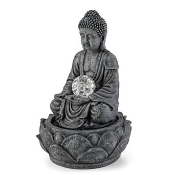 Glitzhome 12"H Zen-Style Polyresin Table Fountain, Garden Water Fountain with Pump and LED Light