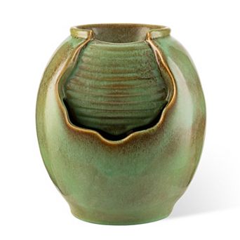 Glitzhome 11.5"H Ceramic Table Fountain, Sage Green Pot Decorative Fountain with Pump