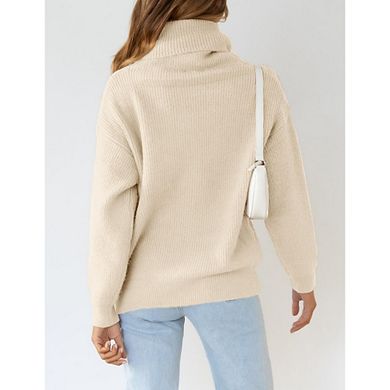 Women's Turtleneck Oversized Sweaters Chunky Long Sleeve Pullover Knit Tops