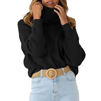 Women's Turtleneck Oversized Sweaters Chunky Long Sleeve Pullover Knit Tops