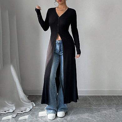 Women Slim Fit Long Shirt Button Up Long Sleeve Cardigan