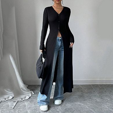 Women Slim Fit Long Shirt Button Up Long Sleeve Cardigan