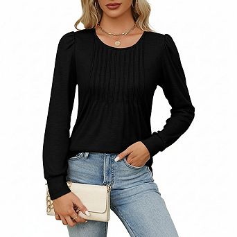 Women Long Sleeve Shirts Casual Dressy Pleated Blouses