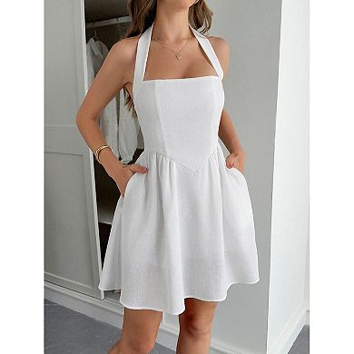 Women's Halter Mini Dress Backless A Line Sundress