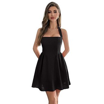 Women's Halter Mini Dress Backless A Line Sundress