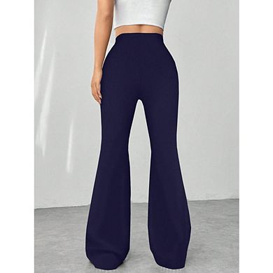 Womens High Waist Solid Color Bootcut Leggings Flared Pants Casual Trousers