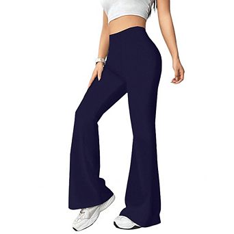 Womens High Waist Solid Color Bootcut Leggings Flared Pants Casual Trousers