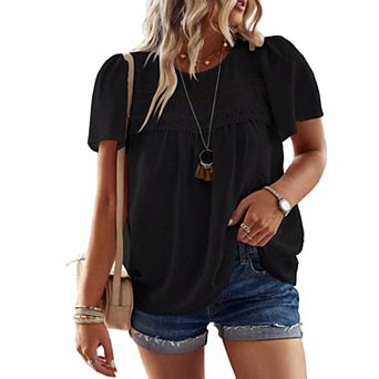 Women Plus Size Crewneck Short Sleeve Shirts Casual Chiffon Blouses