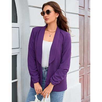 Blazer Jackets for Women Long Sleeve Lapel Collar Open Front Work Office Casual Blazers with Pockets