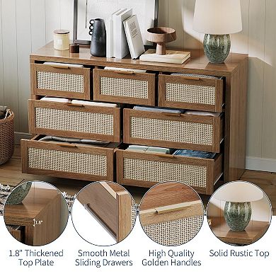 IDEALHOUSE Rattan 7-Drawer Dresser