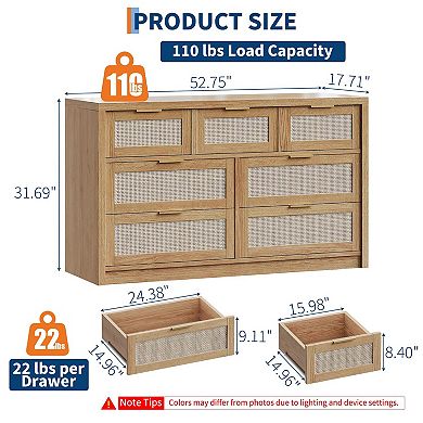 IDEALHOUSE Rattan 7-Drawer Dresser