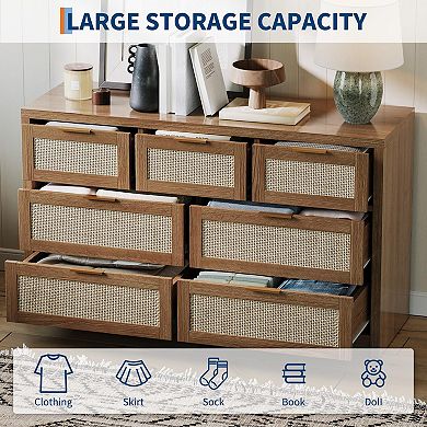 IDEALHOUSE Rattan 7-Drawer Dresser