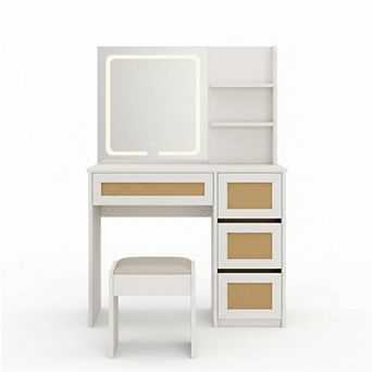 IDEALHOUSE Boho Rattan Lighted Vanity