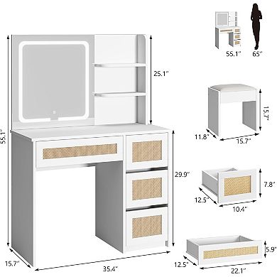 IDEALHOUSE Boho Rattan Lighted Vanity