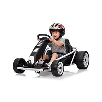24V Kids Go Kart Dual 300W Motors 8MPH Drifting Car 155LBS Capacity Slow Start Music White Ages 8+