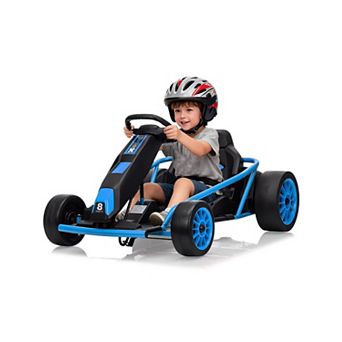 24V Kids Go Kart Dual 300W Motors 8MPH Drifting Car 155LBS Capacity Slow Start Music White Ages 8+