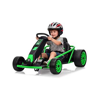 24V Kids Go Kart Dual 300W Motors 8MPH Drifting Car 155LBS Capacity Slow Start Music White Ages 8+