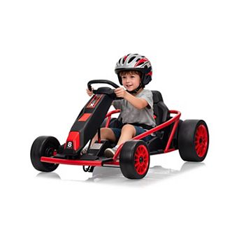 24V Kids Go Kart Dual 300W Motors 8MPH Drifting Car 155LBS Capacity Slow Start Music White Ages 8+