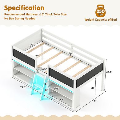Gymax Low Loft Bed Wooden Bed Frame Kid's Cabin Bed w/ Bookcases