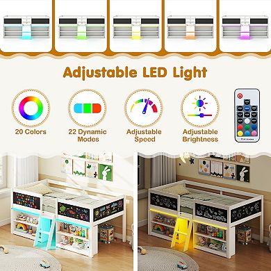 Gymax Low Loft Bed Wooden Bed Frame Kid's Cabin Bed w/ Bookcases