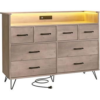 8 Drawer Wooden Dresser Charging Station Music Sync RGB App Voice Control Scratch Resistant