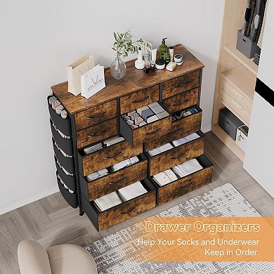 12 Drawer Fabric Dresser with Side Pockets Steel Frame Space Saving Vertical Storage Organizer