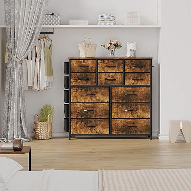 12 Drawer Fabric Dresser with Side Pockets Steel Frame Space Saving Vertical Storage Organizer