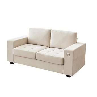 70" Loveseat Sofa, Cloud Couch with USB/Type-C Ports, Removable Covers, Solid Wood, Grey