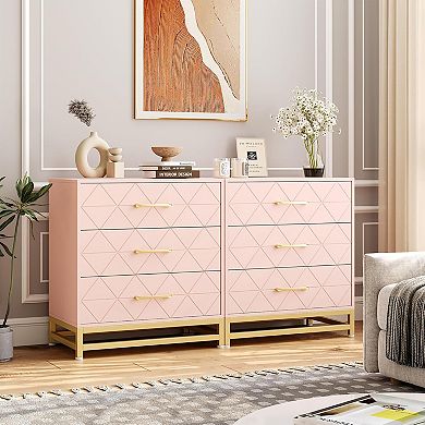 3 Drawer Wooden Dresser MDF Chest Smooth Wood Top Metal Handles Dustproof Compact Storage