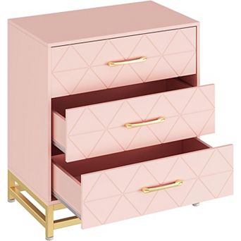 3 Drawer Wooden Dresser MDF Chest Smooth Wood Top Metal Handles Dustproof Compact Storage