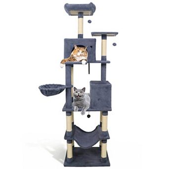 Gymax Tall Cat Tree w/2 Condos Sisal Scratching Posts Plush Perch Hammock Basket