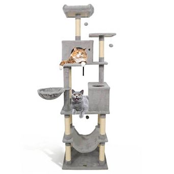 Gymax Tall Cat Tree w/2 Condos Sisal Scratching Posts Plush Perch Hammock Basket