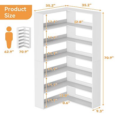 71-Inch L-Shaped Corner Bookcase - 6-Tier Tall Display Shelf