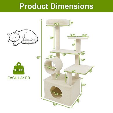 Gymax Tall Cat Tree w/ Large Condo Padded Top Perch Jute Scratching Post Tunnel