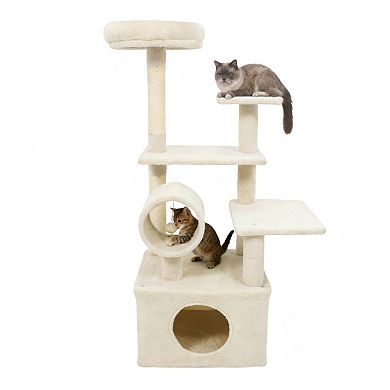 Gymax Tall Cat Tree w/ Large Condo Padded Top Perch Jute Scratching Post Tunnel
