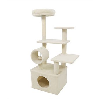 Gymax Tall Cat Tree w/ Large Condo Padded Top Perch Jute Scratching Post Tunnel