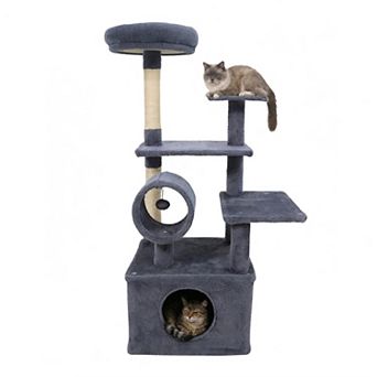 Gymax Tall Cat Tree w/ Large Condo Padded Top Perch Jute Scratching Post Tunnel