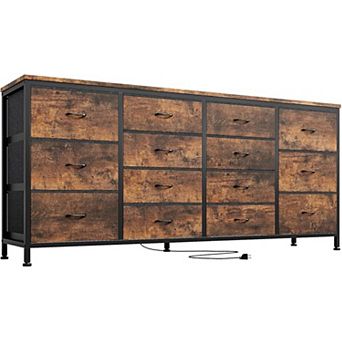 14 Drawer Wood Dresser Fabric Dresser TV Stand with Power Outlet