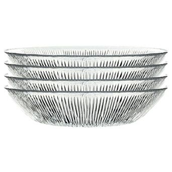 Crystalline Glass Soup Bowl 8-Inch Linear and Starburst Design - Set of 4
