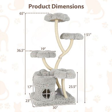 Gymax Freestanding Cat Tower Tall Cat Tree w/ four Flower-shaped Platforms Cat Condo
