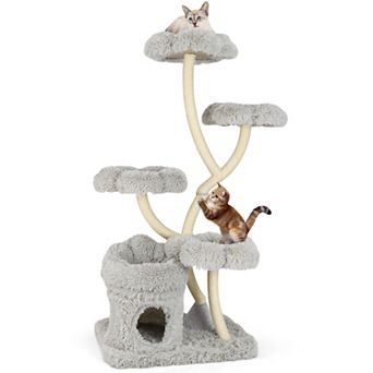 Gymax Freestanding Cat Tower Tall Cat Tree w/ four Flower-shaped Platforms Cat Condo
