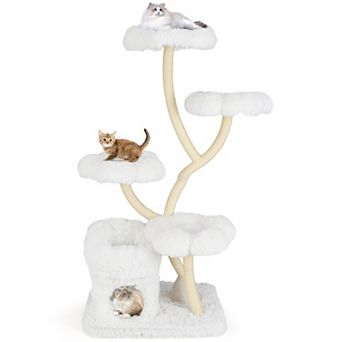 Gymax Freestanding Cat Tower Tall Cat Tree w/ four Flower-shaped Platforms Cat Condo