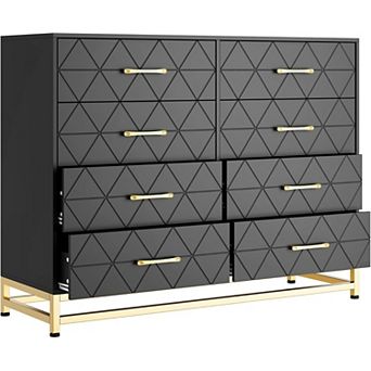 8 Drawer Dresser TV Stand with Metal Handles Waterproof MDF AntiCollapse Design Wide Storage
