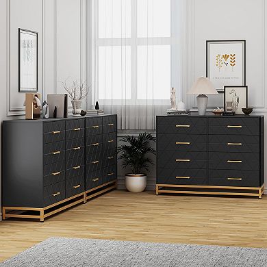 8 Drawer Dresser TV Stand with Metal Handles Waterproof MDF AntiCollapse Design Wide Storage